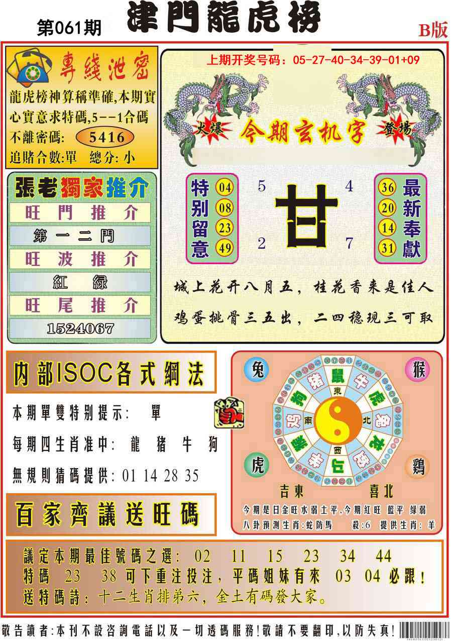061期津门龙虎榜B[图]